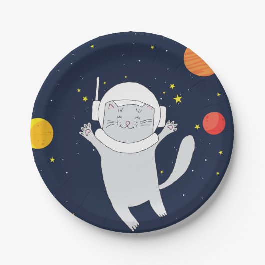 Katze Astronaut Tier mit Helm-Kliterabor Pappteller (Vorderseite)