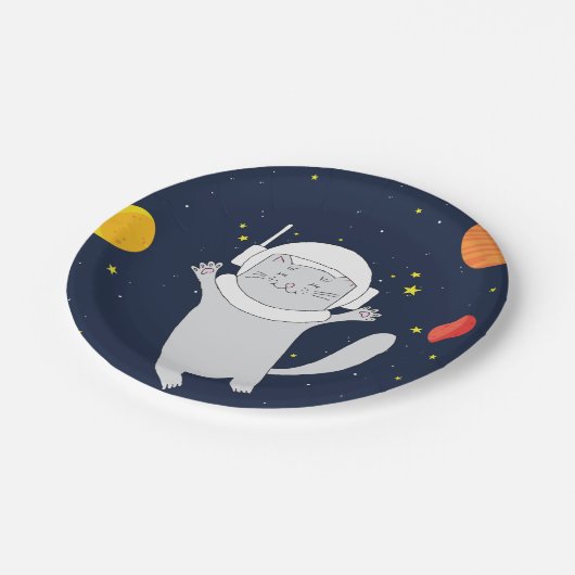 Katze Astronaut Tier mit Helm-Kliterabor Pappteller (Schrägansicht)