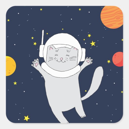 Katze Astronaut Tier mit Helm-Kliterabor Quadratischer Aufkleber (Vorderseite)
