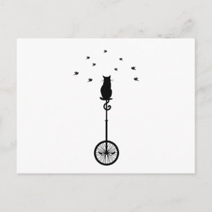 Katze auf altem Fahrrad mit Vögeln Postkarte