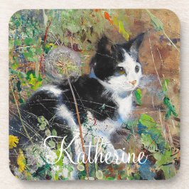 Katze auf Blumenbeet Getränkeuntersetzer