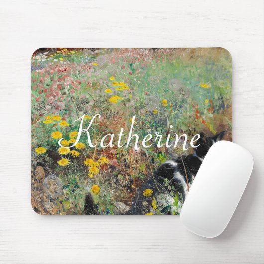 Katze auf Blumenbeet Mousepad (Mit Mouse)