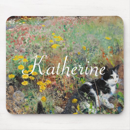 Katze auf Blumenbeet Mousepad (Vorne)
