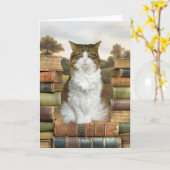 Katze auf Büchern Karte (Gelbe Blume)