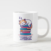 Katze auf Buchstapel Niedlicher Personalisierter L Jumbo-Tasse (Rechts)