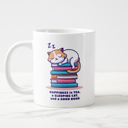 Katze auf Buchstapel Niedlicher Personalisierter L Jumbo-Tasse (Links)