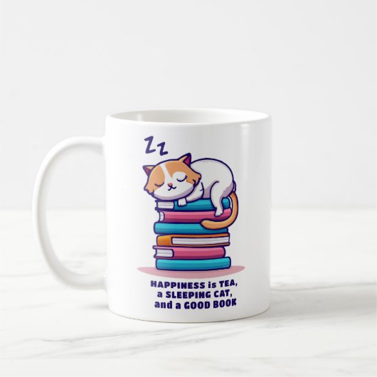 Katze auf Buchstapel Niedlicher Personalisierter L Kaffeetasse (Links)