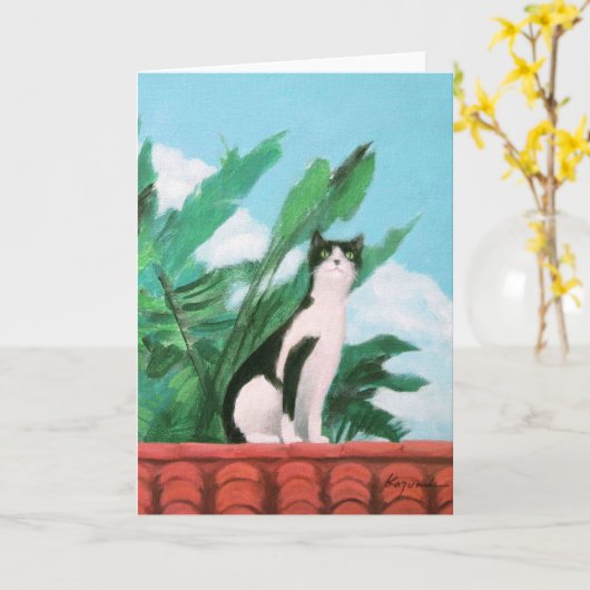 Katze auf Dach Karte (Gelbe Blume)