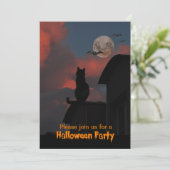 Katze auf dem Dach mit Vollmond Halloween Einladung (Stehend Vorderseite)