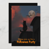 Katze auf dem Dach mit Vollmond Halloween Einladung (Vorne/Hinten)