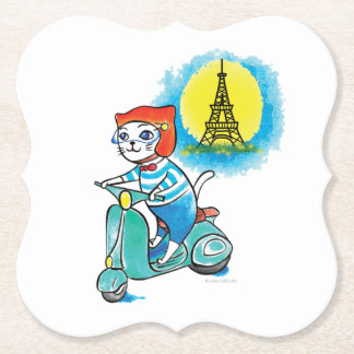 Katze auf dem Fahrrad in Paris Untersetzer
