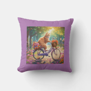 Katze auf dem Fahrrad mit farbenfroher Blume Kisse Kissen