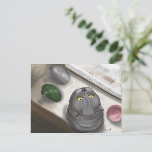 Katze auf dem Fensterbrett Postkarte (Stehend Vorderseite)