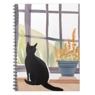 Katze auf dem Fensterbrett Silhouette Aquarell Notizblock