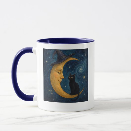 Katze auf dem Mond Kaffeebecher Tasse (Links)
