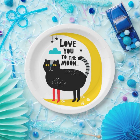 Katze auf dem Mond Pappteller (Party)