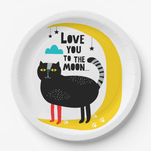 Katze auf dem Mond Pappteller (Vorderseite)