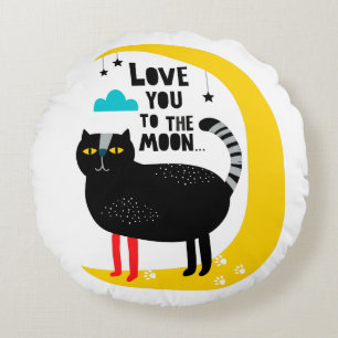 Katze auf dem Mond Rundes Kissen