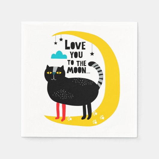 Katze auf dem Mond Serviette (Vorderseite)