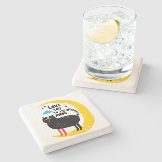 Katze auf dem Mond Steinuntersetzer (Seitenansicht)