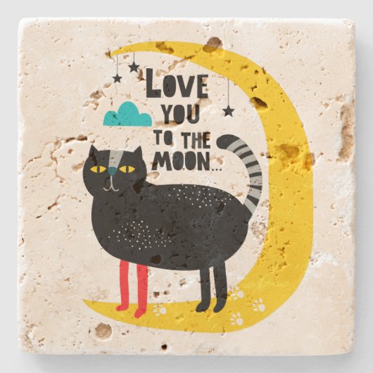 Katze auf dem Mond Steinuntersetzer (Vorderseite)