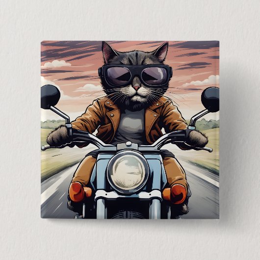 Katze auf dem Motorrad Button (Vorderseite)