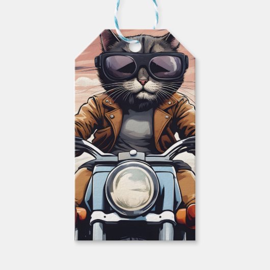 Katze auf dem Motorrad Geschenkanhänger (Vorderseite)