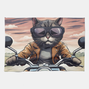 Katze auf dem Motorrad Geschirrtuch