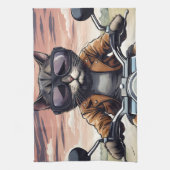 Katze auf dem Motorrad Geschirrtuch (Vertikal)