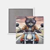 Katze auf dem Motorrad Magnet (Vorderseite/Rückseite)