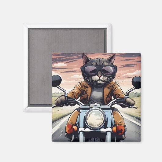 Katze auf dem Motorrad Magnet (Vorderseite/Rückseite)