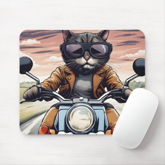 Katze auf dem Motorrad Mousepad (Mit Mouse)