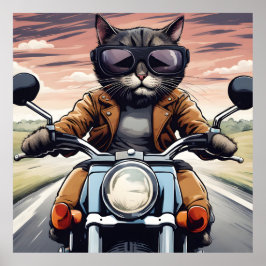 Katze auf dem Motorrad Poster