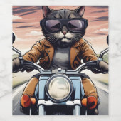Katze auf dem Motorrad Weinetikett (Einzelnes Label)