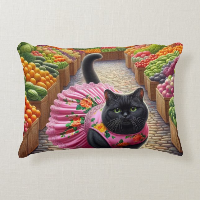Katze auf dem Obstmarkt Dekokissen (Vorderseite)