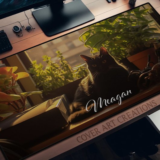 Katze auf dem Schreibtisch Personalisiert Schreibtischunterlage