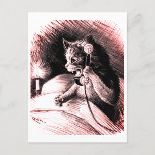 Katze auf dem Telefon Louis Wain Postcard Postkarte