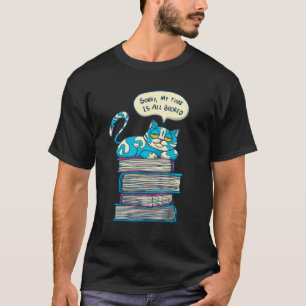 Katze auf dem Turm der Bücher als Katzen Comic Wit T-Shirt