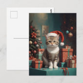 Katze auf dem Weihnachtstisch Postkarte (Vorne/Hinten)