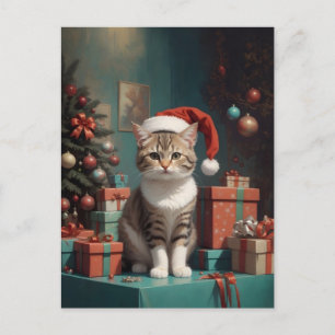 Katze auf dem Weihnachtstisch Postkarte