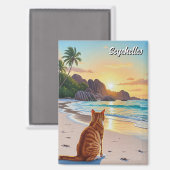 Katze auf den Seychellen Anse Source d'Argent Beac Magnet (Vorderseite/Rückseite)