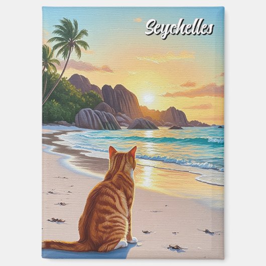 Katze auf den Seychellen Anse Source d'Argent Beac Magnet (Vorderseite)