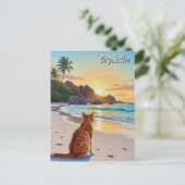 Katze auf den Seychellen Anse Source d'Argent Beac Postkarte (Stehend Vorderseite)