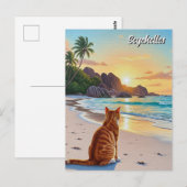 Katze auf den Seychellen Anse Source d'Argent Beac Postkarte (Vorne/Hinten)