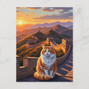 Katze auf der großen Mauer der China Reisen Postkarte