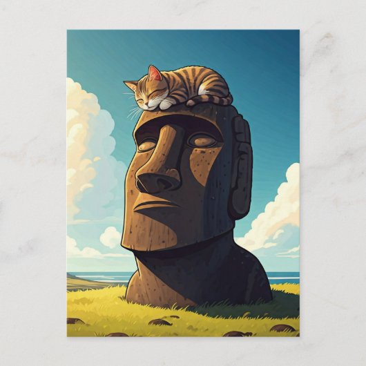 Katze auf der Osterinsel Moai Postkarte (Vorderseite)