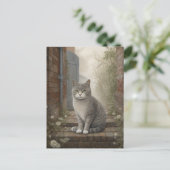 Katze auf der Straßenkarte Postkarte (Stehend Vorderseite)