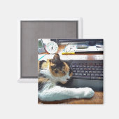 Katze auf der Tastatur Magnet (Vorderseite/Rückseite)