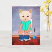 KATZE AUF DER TOILETTE FUNNY DENKEN SIE KARTEN (Gelbe Blume)