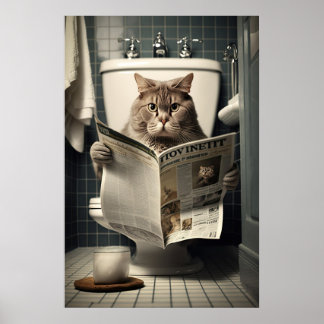 Katze auf der Toilette Lesen einer Zeitung Poster